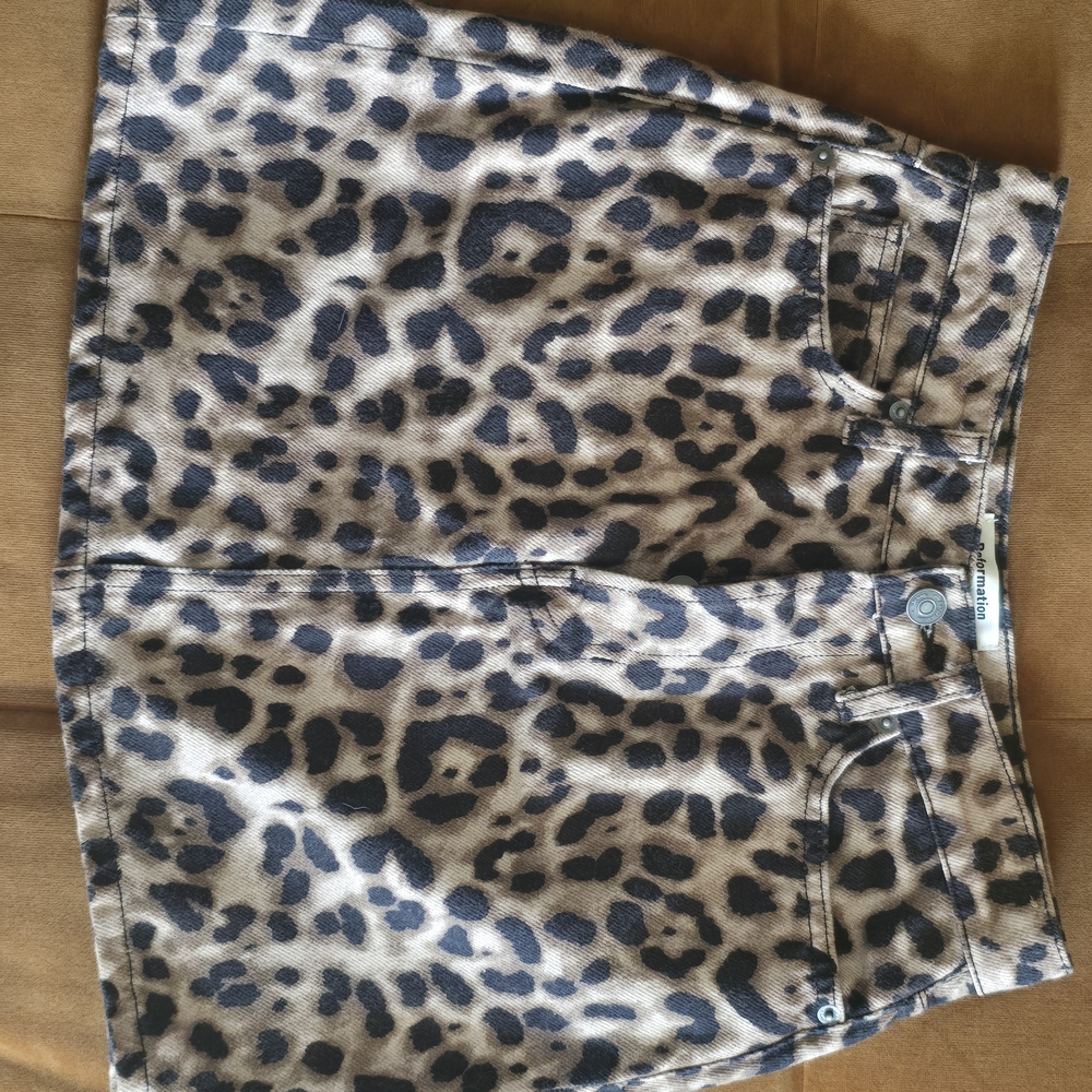 Leopard Print Women Denim Skirt, Reformation, Size 25